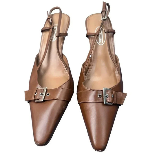 Talbots Women's Brown Leather Pointed Toe Heel Sandal Size 10M - Picture 1 of 8
